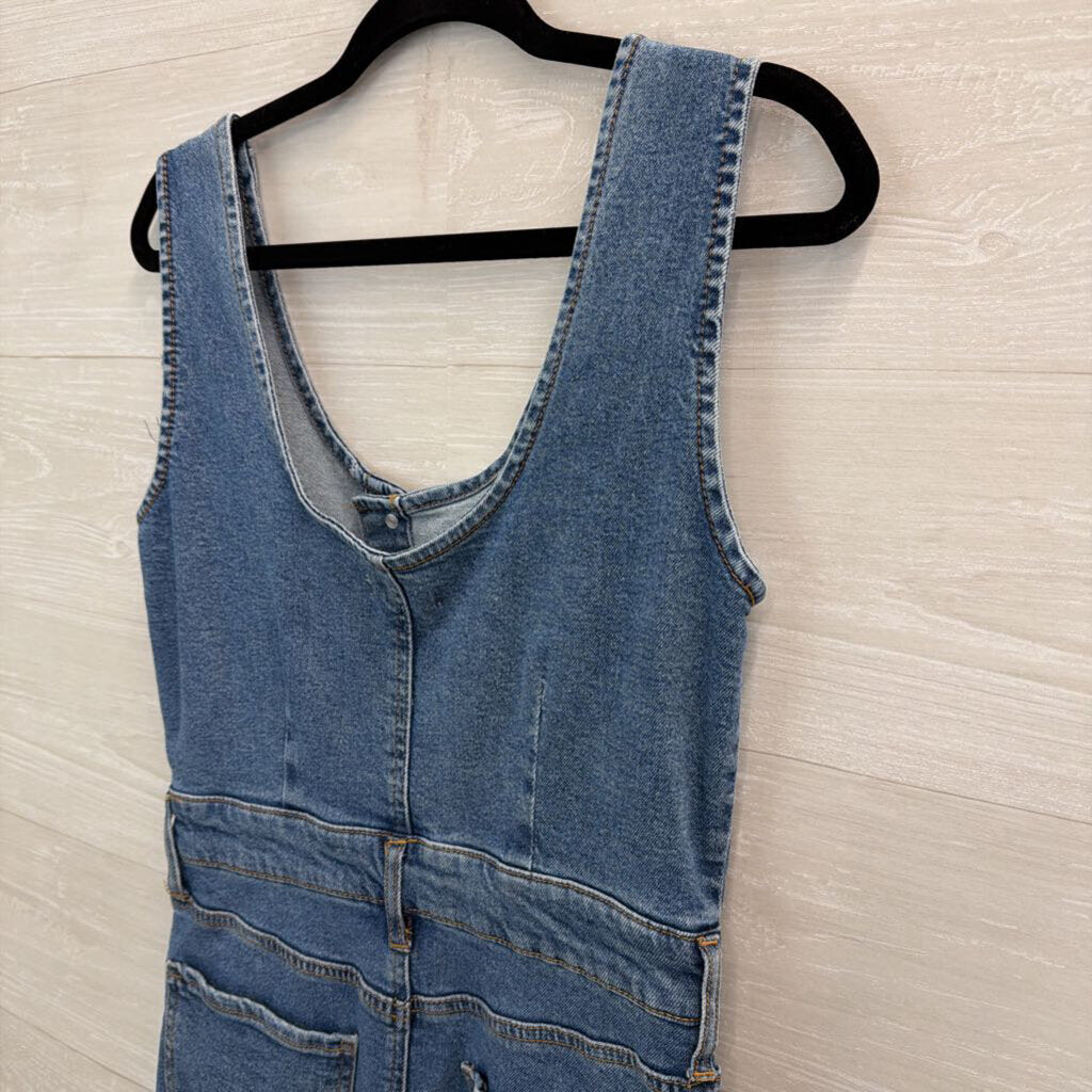 Re generation Medium Wash Denim Midi Overall Dress Medium