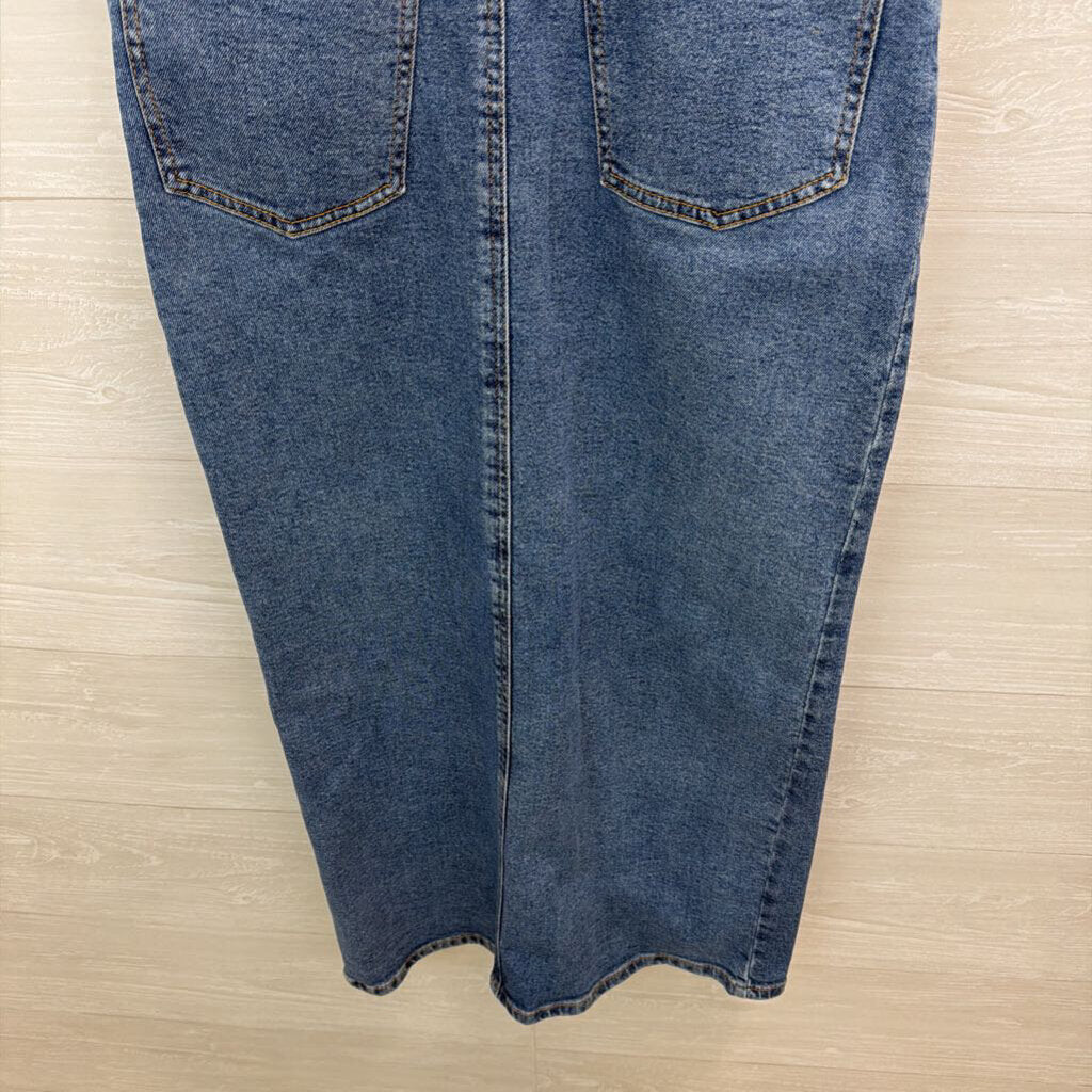 Re generation Medium Wash Denim Midi Overall Dress Medium
