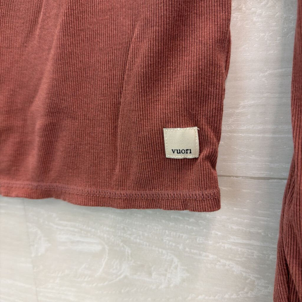 Vuori Mauve Pink Ribbed Mock Neck Cropped Long Sleeve Top Medium