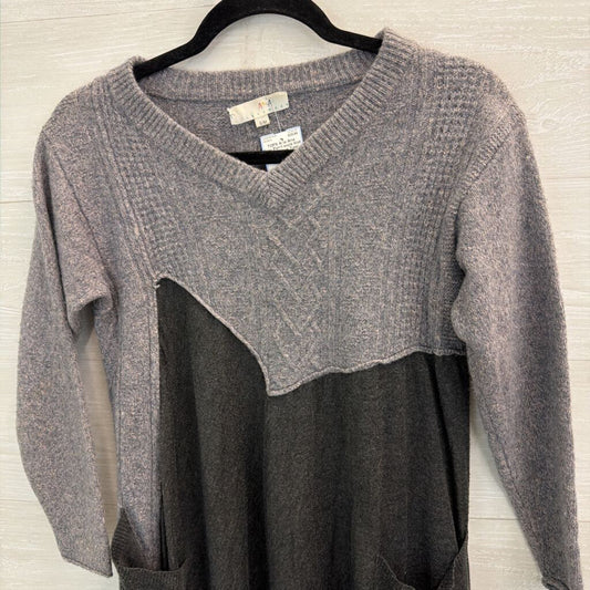 Aria Grey Patchwork Knit Long Sleeve Tunic Top Small/ Medium
