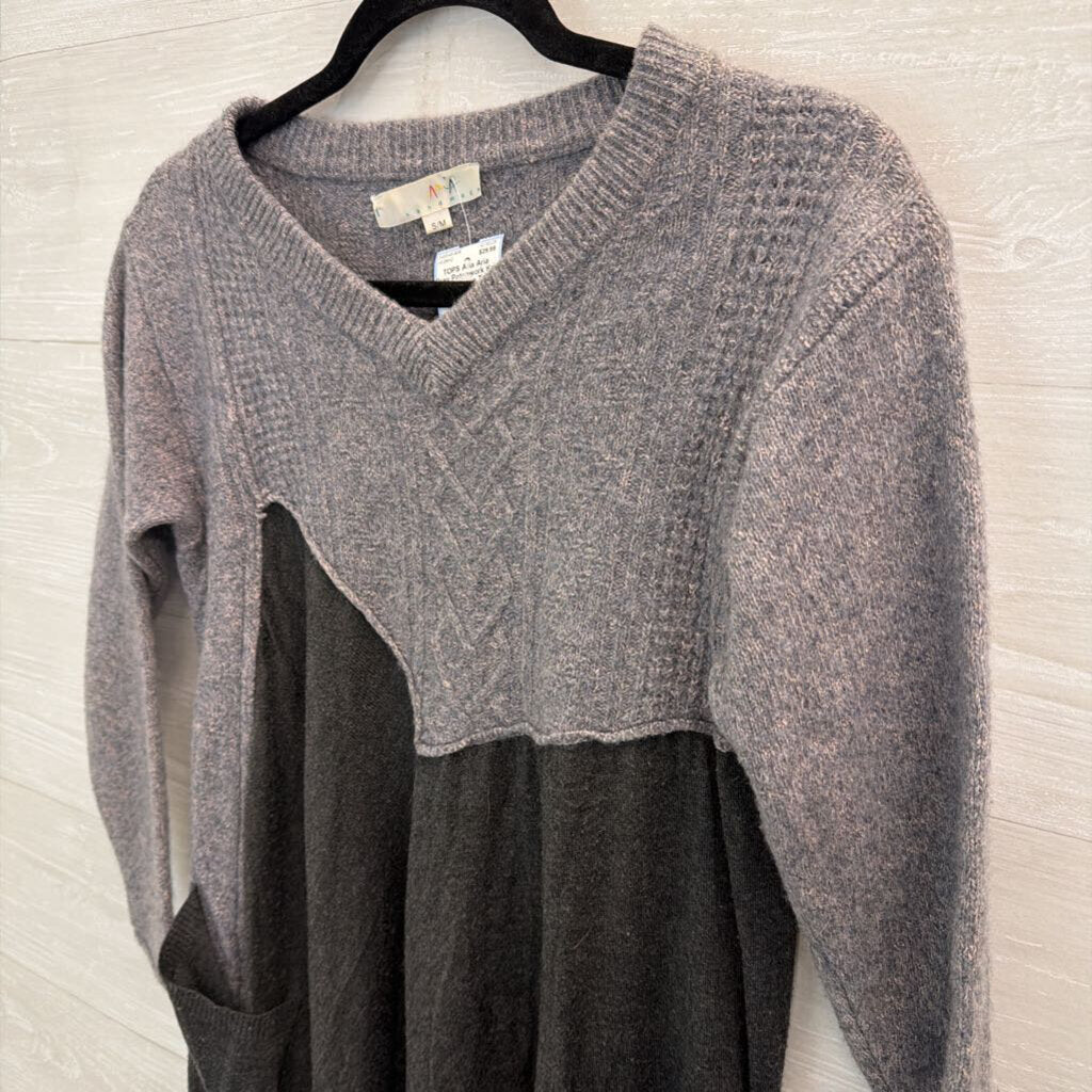 Aria Grey Patchwork Knit Long Sleeve Tunic Top Small/ Medium