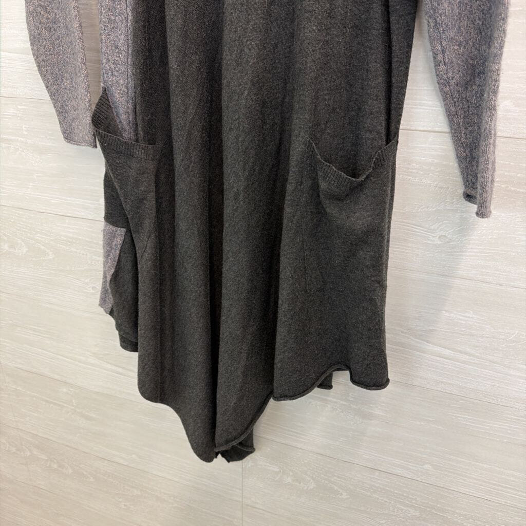 Aria Grey Patchwork Knit Long Sleeve Tunic Top Small/ Medium