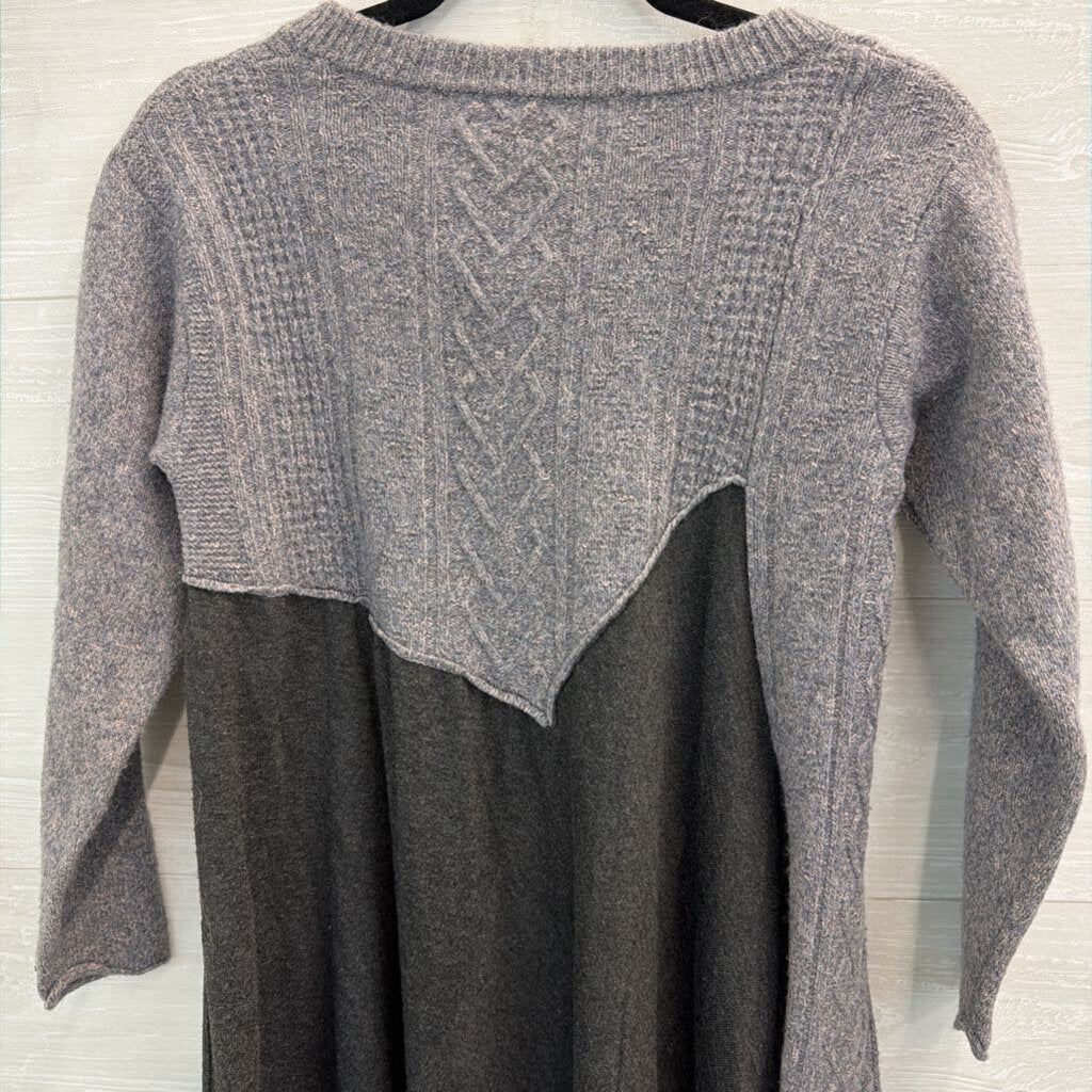 Aria Grey Patchwork Knit Long Sleeve Tunic Top Small/ Medium