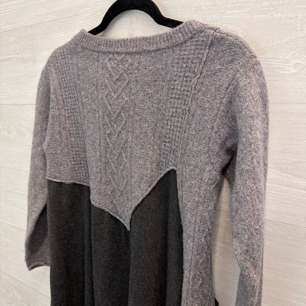 Aria Grey Patchwork Knit Long Sleeve Tunic Top Small/ Medium