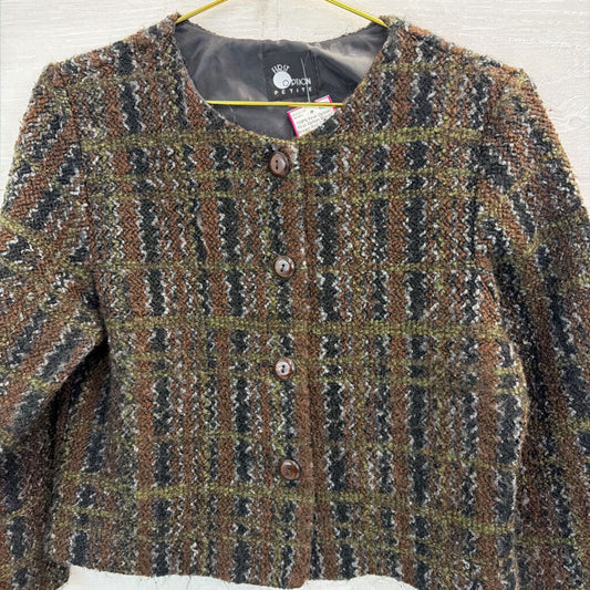First Option Black/ Brown Knit Cropped Jacket Top Medium Petite