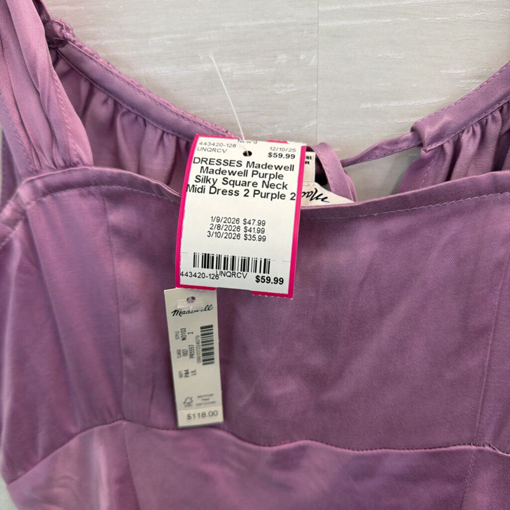 Madewell Purple Silky Square Neck Midi Dress 2
