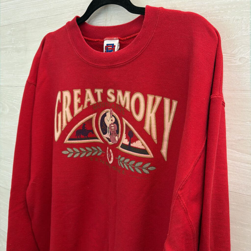Rugged Sweats Red 'Great Smoky Mountains' Pullover Large