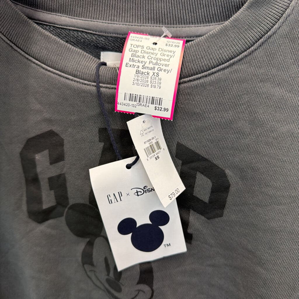 Gap Disney Grey/ Black Cropped Mickey Pullover Extra Small
