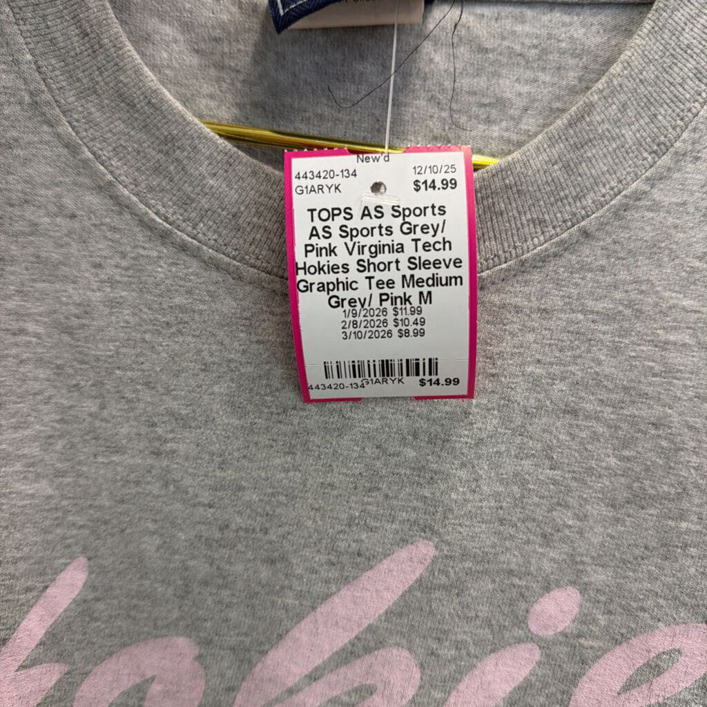 AS Sports Grey/ Pink Virginia Tech Hokies Short Sleeve Graphic Tee Medium