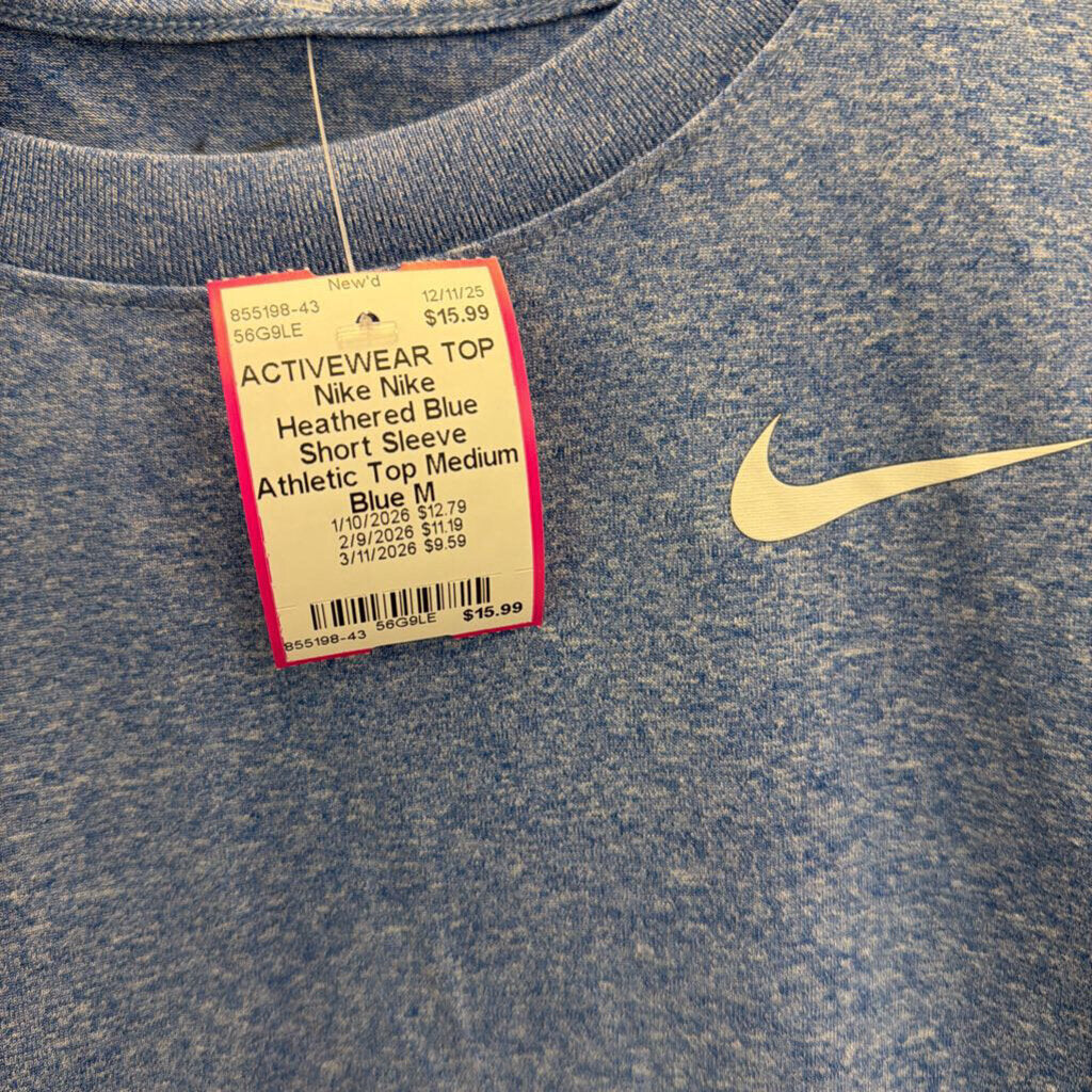 Nike Heathered Blue Short Sleeve Athletic Top Medium
