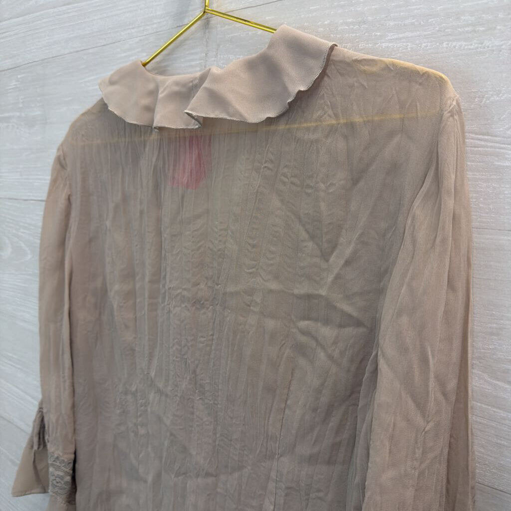 Jaipur Beige Ruffle Lace Detail Long Sleeve Top Small