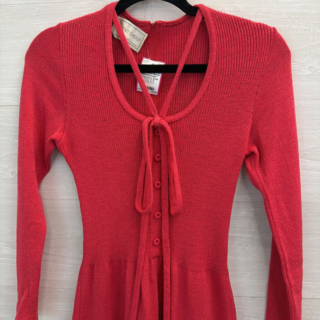 Vintage The Knit Group Red Knit Long Sleeve Button Detail Sweater Dress Extra Small