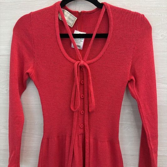 Vintage The Knit Group Red Knit Long Sleeve Button Detail Sweater Dress Extra Small
