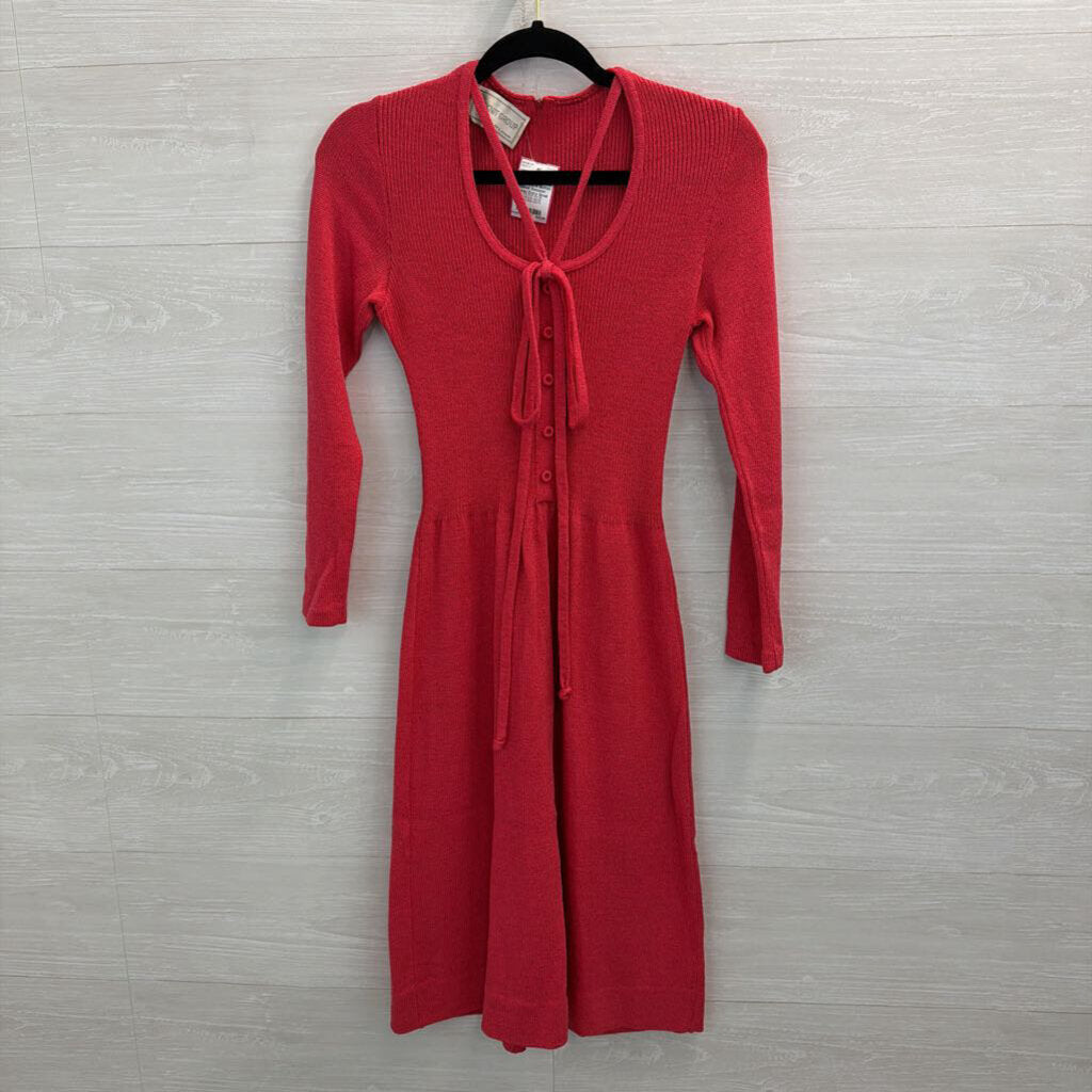 Vintage The Knit Group Red Knit Long Sleeve Button Detail Sweater Dress Extra Small