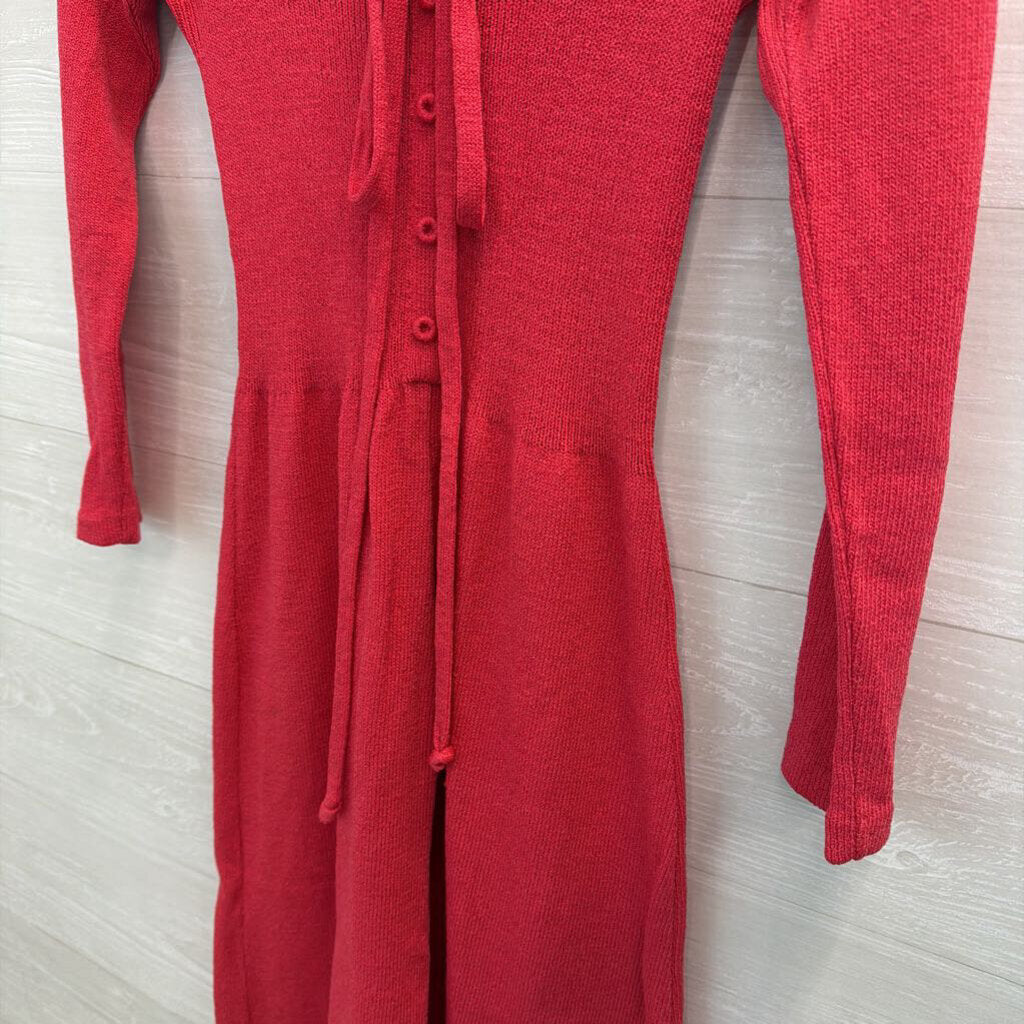 Vintage The Knit Group Red Knit Long Sleeve Button Detail Sweater Dress Extra Small