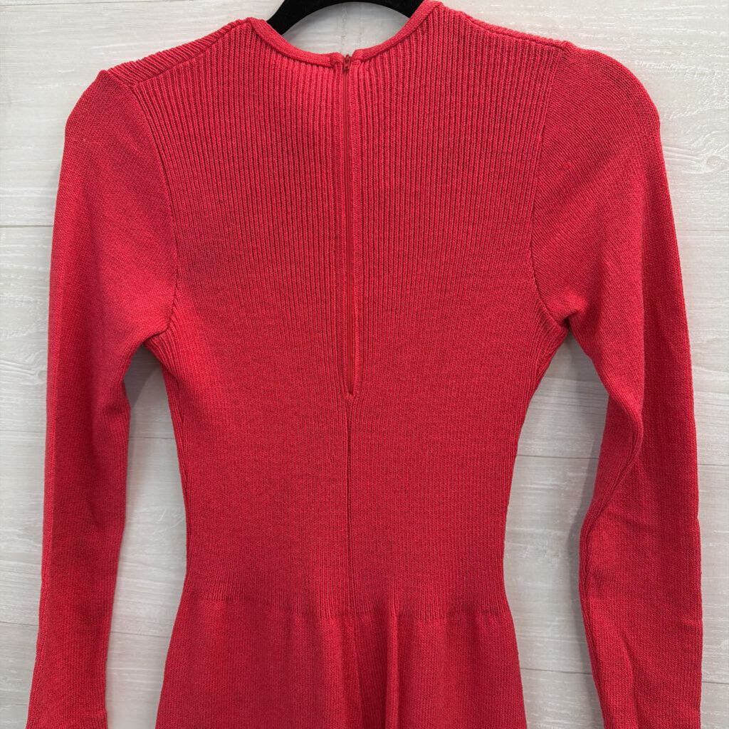 Vintage The Knit Group Red Knit Long Sleeve Button Detail Sweater Dress Extra Small