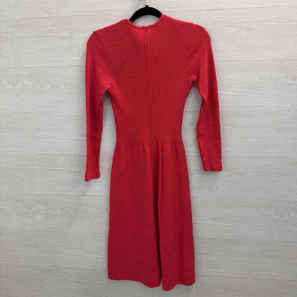 Vintage The Knit Group Red Knit Long Sleeve Button Detail Sweater Dress Extra Small