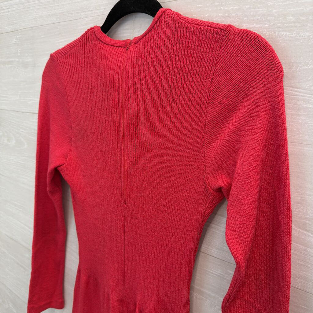 Vintage The Knit Group Red Knit Long Sleeve Button Detail Sweater Dress Extra Small