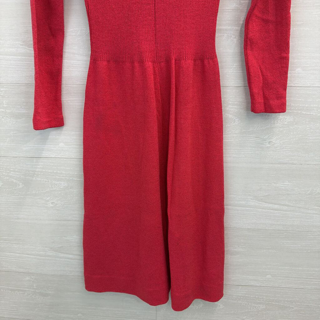 Vintage The Knit Group Red Knit Long Sleeve Button Detail Sweater Dress Extra Small