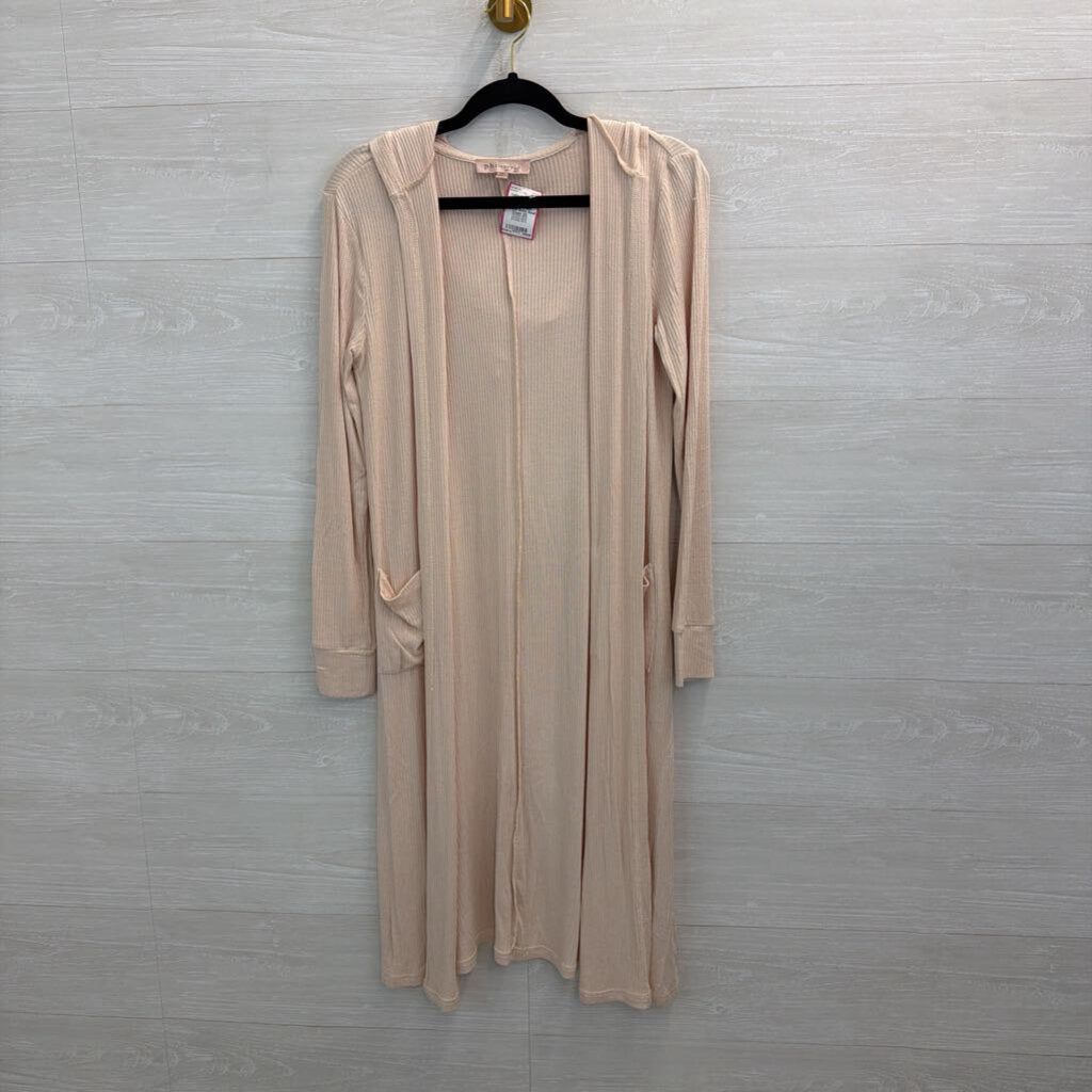 Philosophy Cream Ribbed Long Open Front Hooded Sweater Extra Small