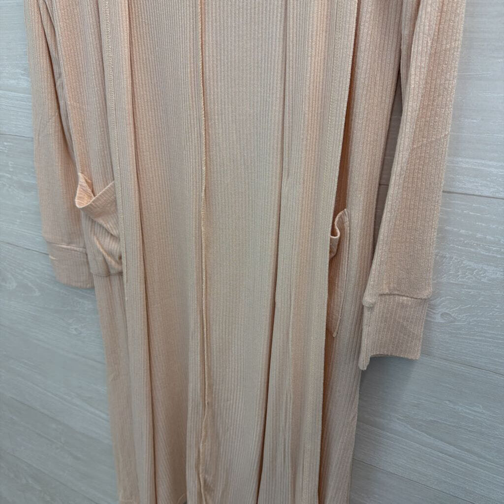 Philosophy Cream Ribbed Long Open Front Hooded Sweater Extra Small