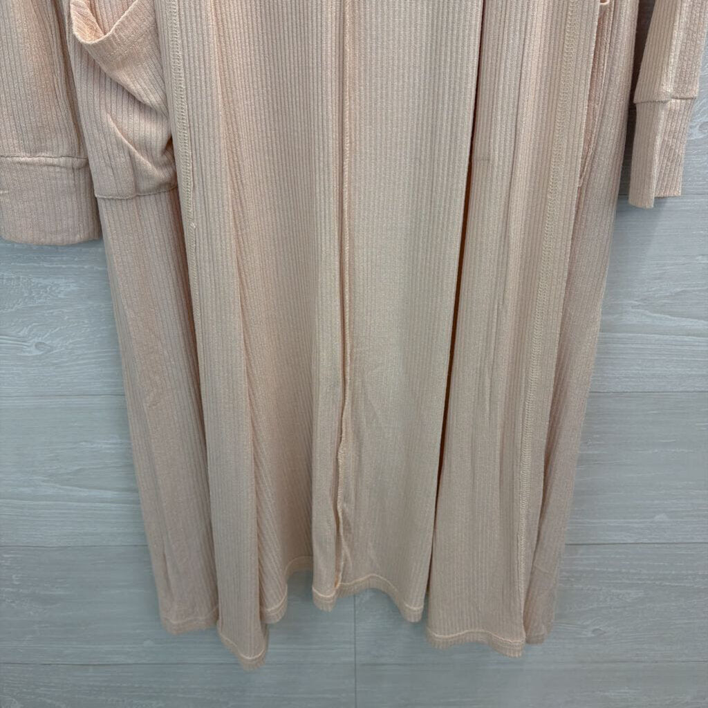 Philosophy Cream Ribbed Long Open Front Hooded Sweater Extra Small