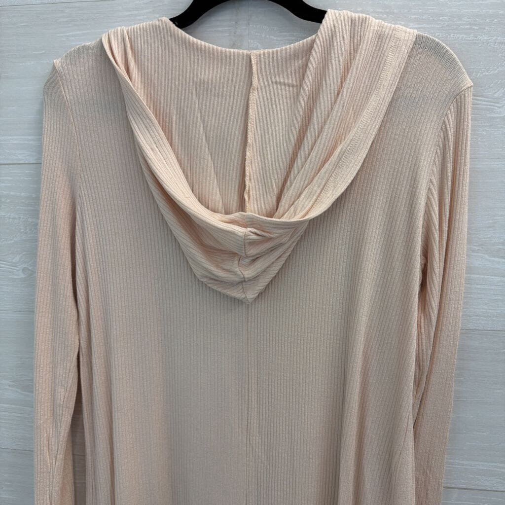 Philosophy Cream Ribbed Long Open Front Hooded Sweater Extra Small