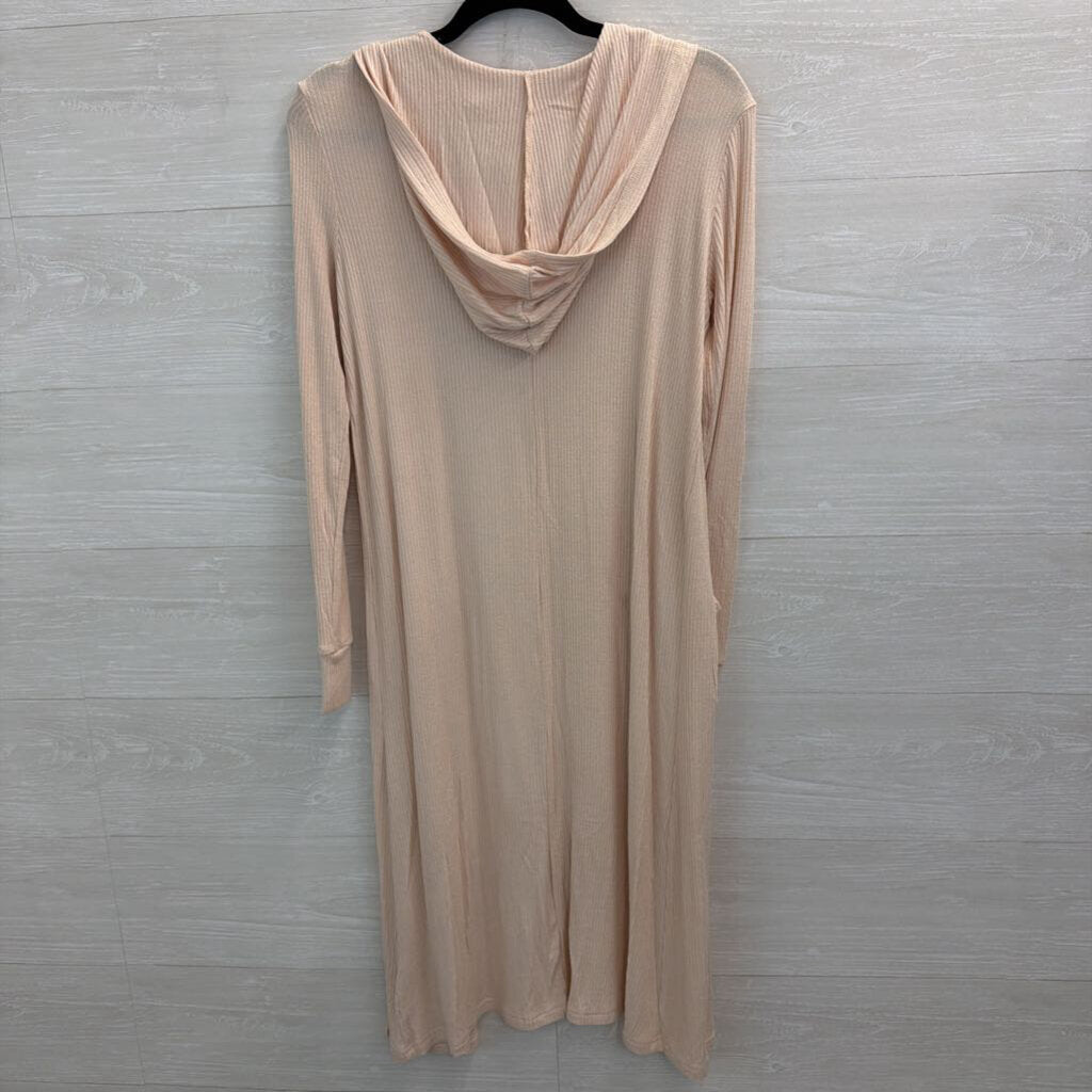 Philosophy Cream Ribbed Long Open Front Hooded Sweater Extra Small