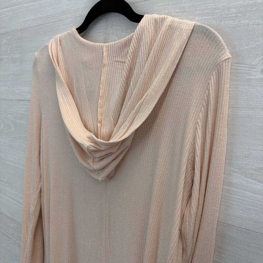 Philosophy Cream Ribbed Long Open Front Hooded Sweater Extra Small