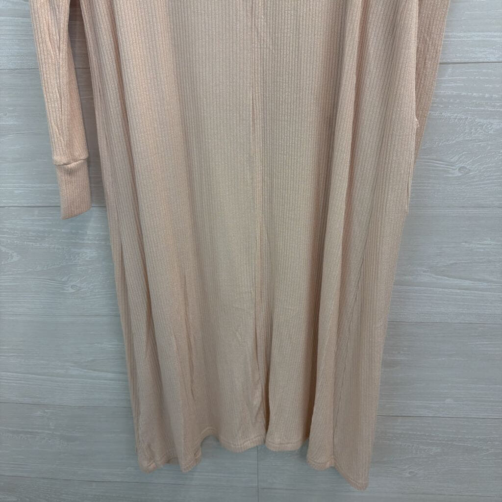 Philosophy Cream Ribbed Long Open Front Hooded Sweater Extra Small