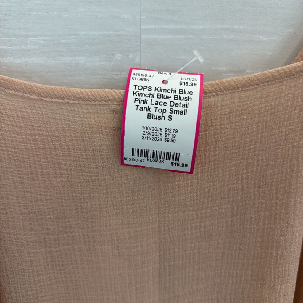 Kimchi Blue Blush Pink Lace Detail Tank Top Small