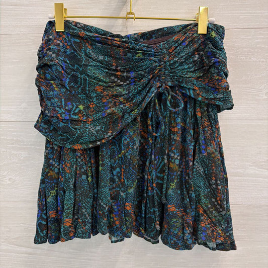 Free People Blue/ Multi Saturday Sun Ruched Mini Skirt 6