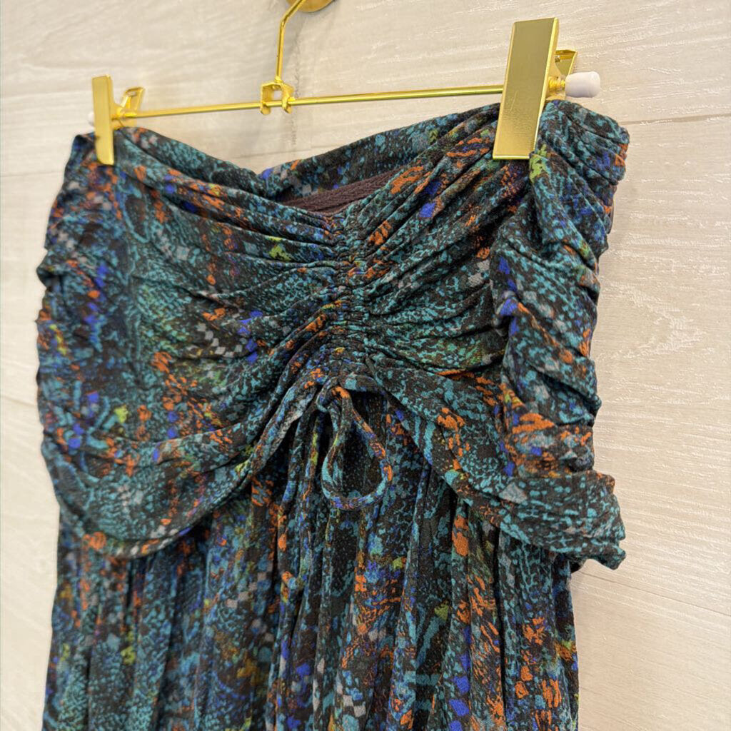 Free People Blue/ Multi Saturday Sun Ruched Mini Skirt 6