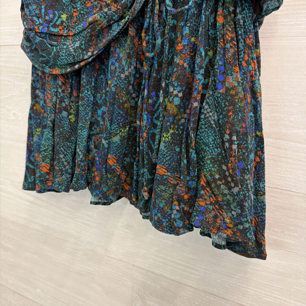 Free People Blue/ Multi Saturday Sun Ruched Mini Skirt 6