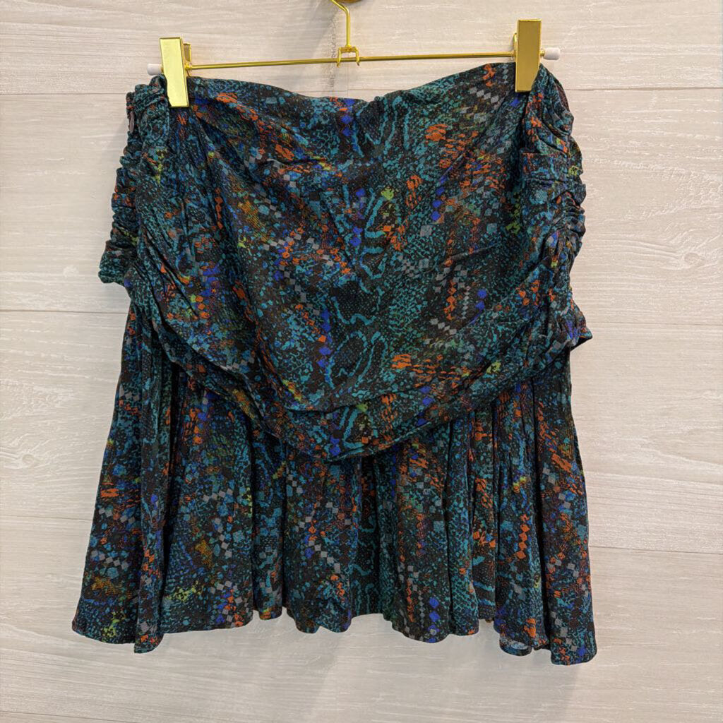 Free People Blue/ Multi Saturday Sun Ruched Mini Skirt 6