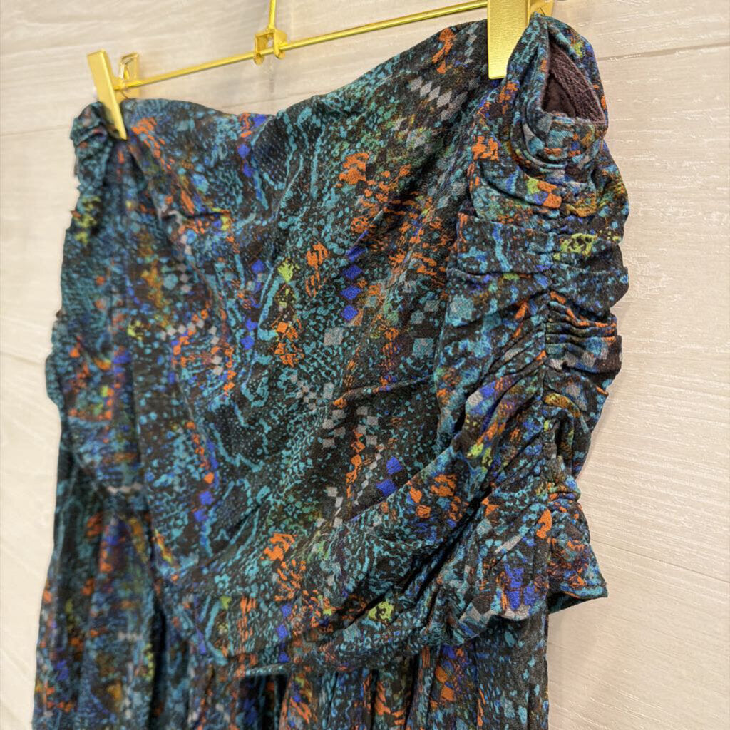 Free People Blue/ Multi Saturday Sun Ruched Mini Skirt 6