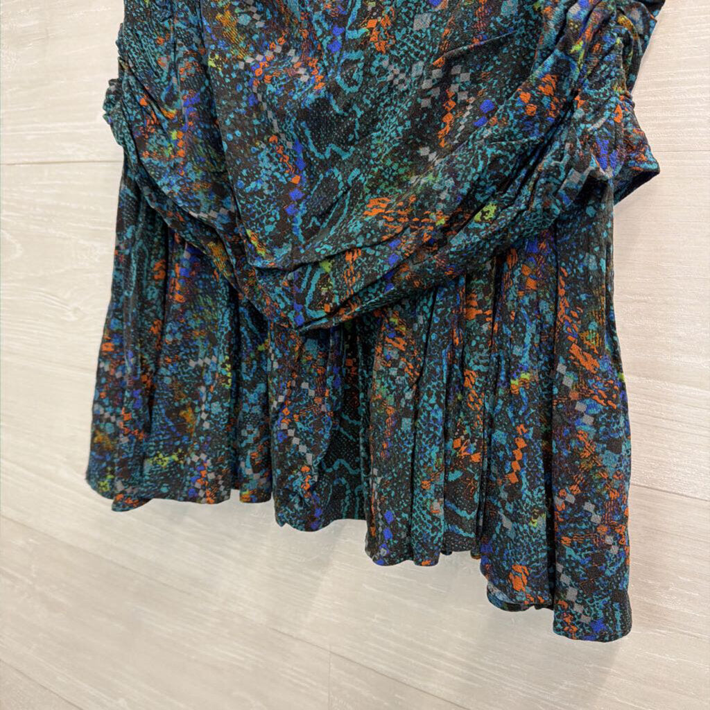 Free People Blue/ Multi Saturday Sun Ruched Mini Skirt 6