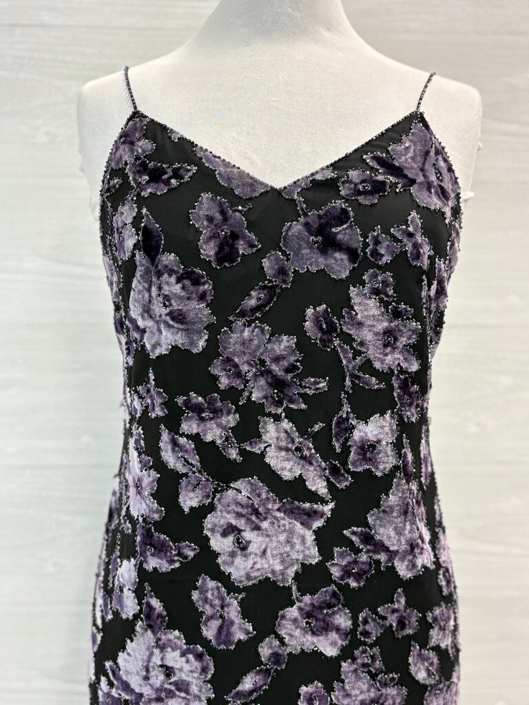 Black/ Purple Velvet Floral Beaded Short Formal Dress Small