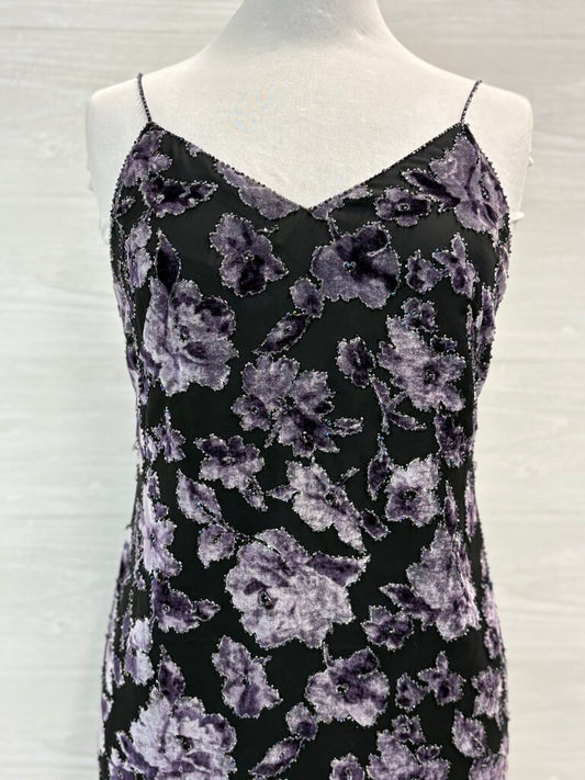 Black/ Purple Velvet Floral Beaded Short Formal Dress Small