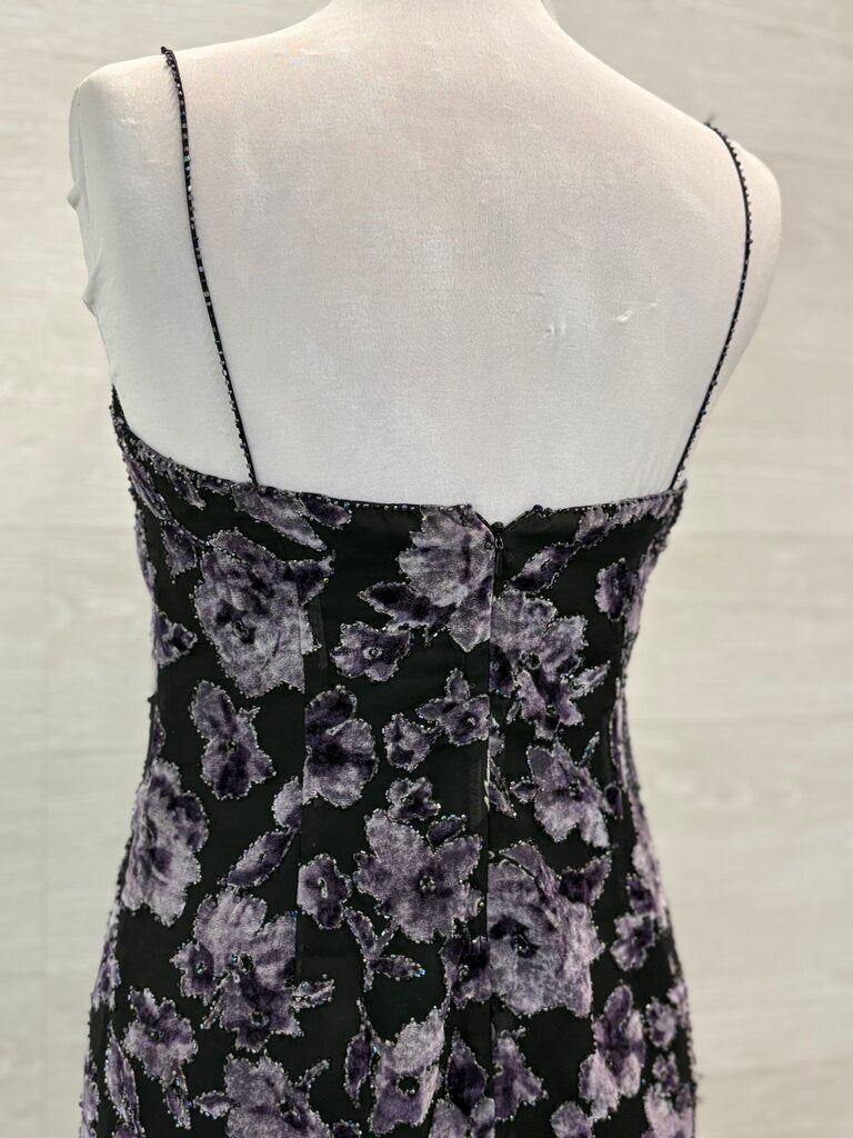 Black/ Purple Velvet Floral Beaded Short Formal Dress Small