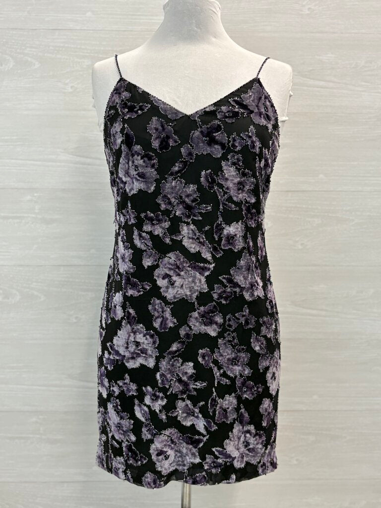 Black/ Purple Velvet Floral Beaded Short Formal Dress Small