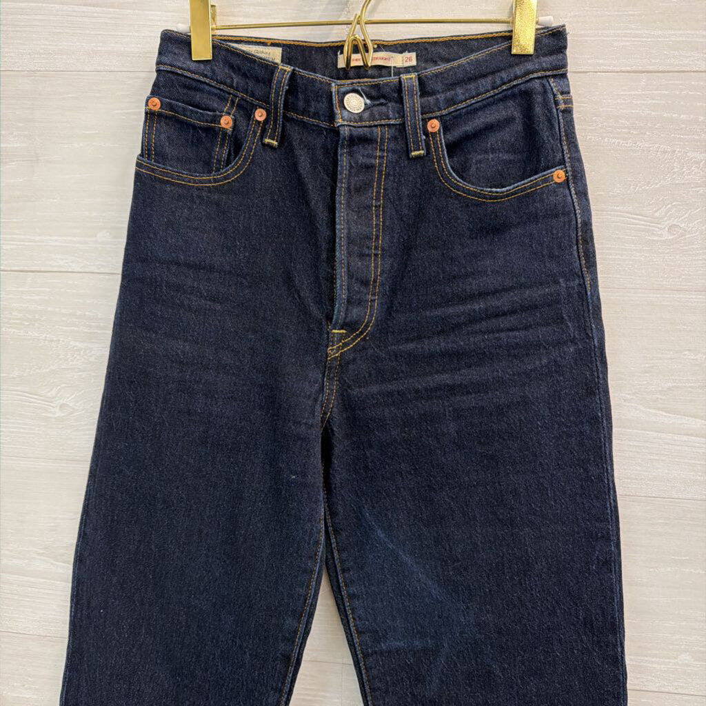 Levi Dark Wash Ribcage Straight Jeans 26