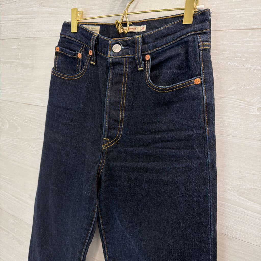 Levi Dark Wash Ribcage Straight Jeans 26