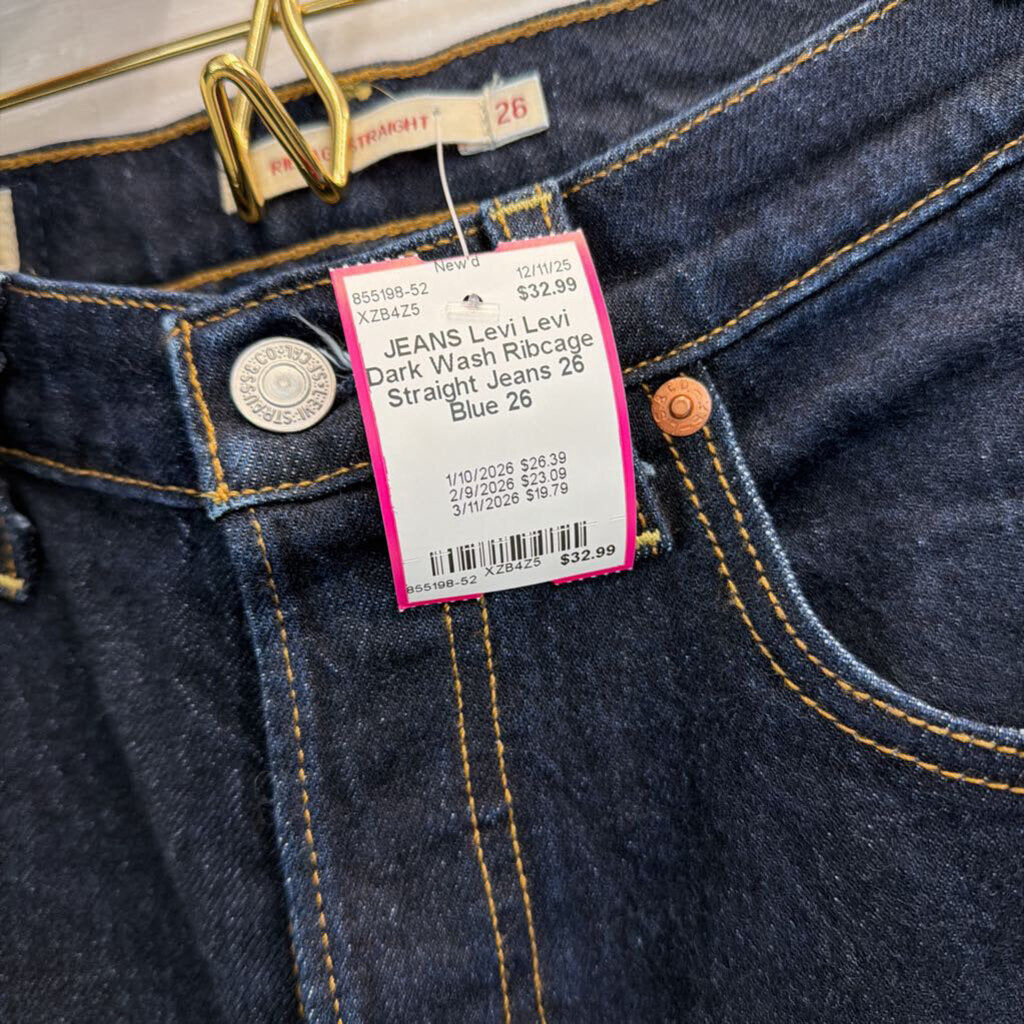 Levi Dark Wash Ribcage Straight Jeans 26