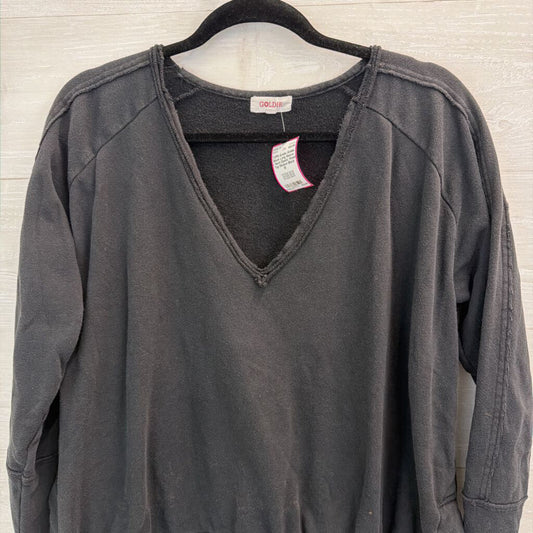 Goldie Black Long Sleeve V Neck Elastic Waist Top Medium