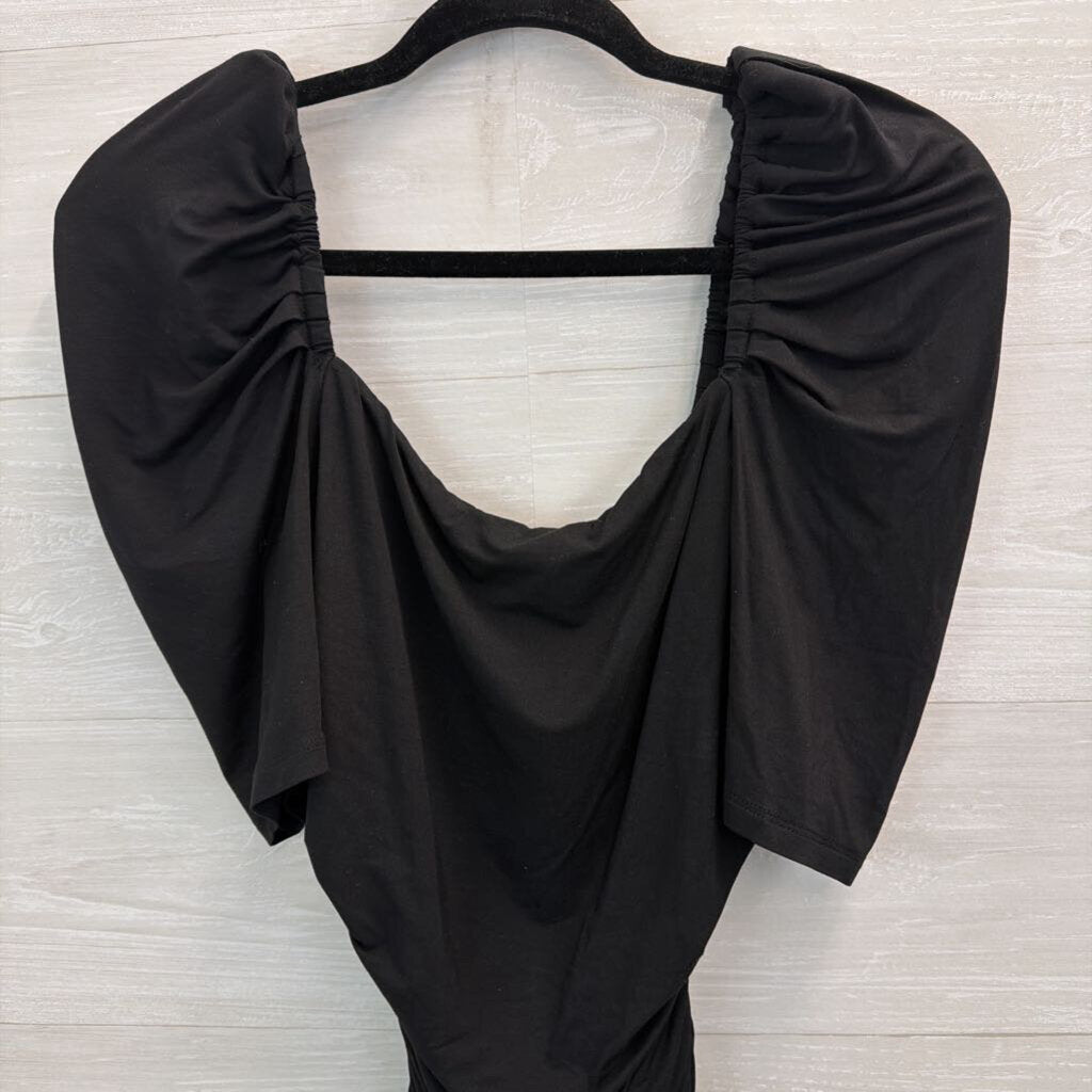 Frame Black Short Puff Sleeve Ruched Top Medium