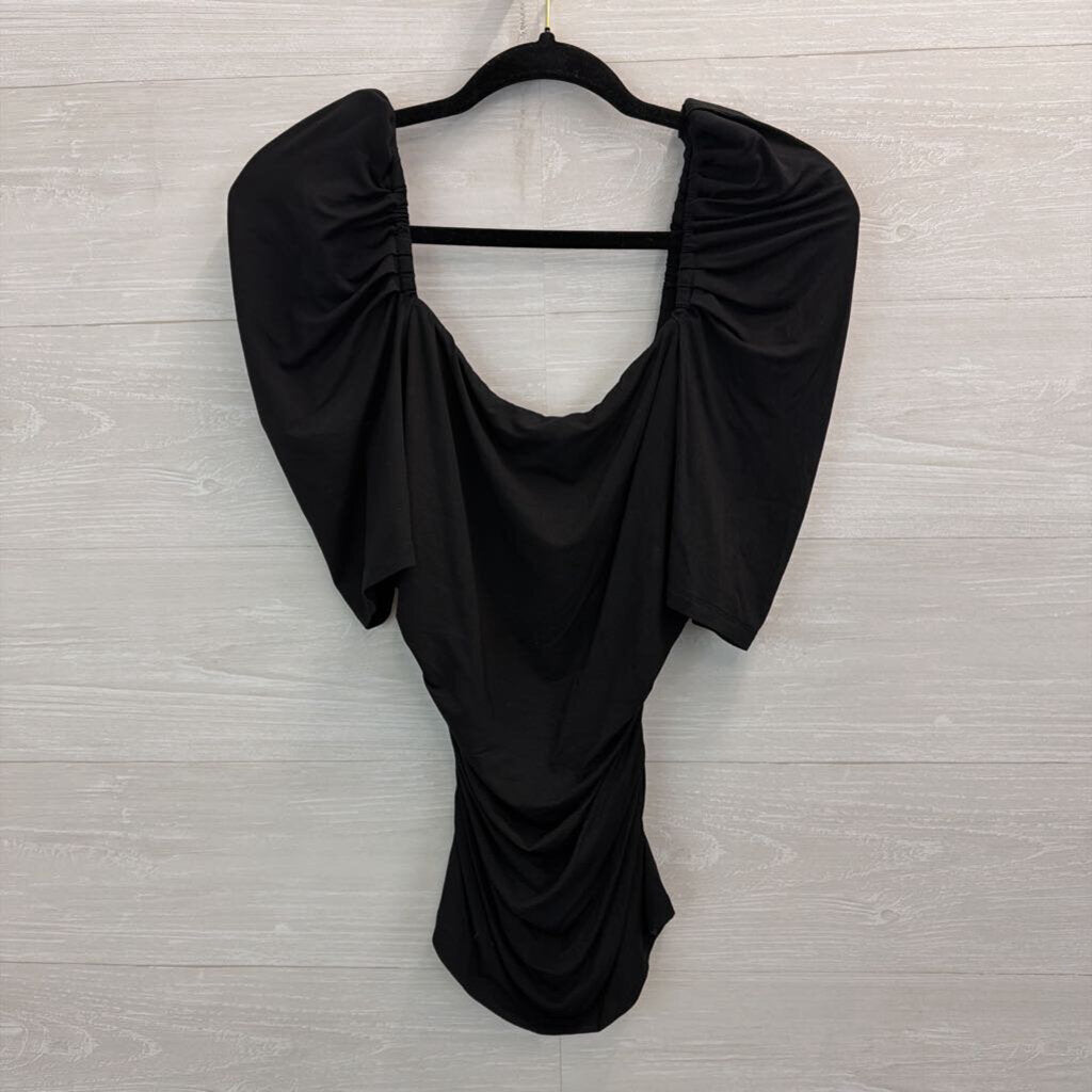 Frame Black Short Puff Sleeve Ruched Top Medium