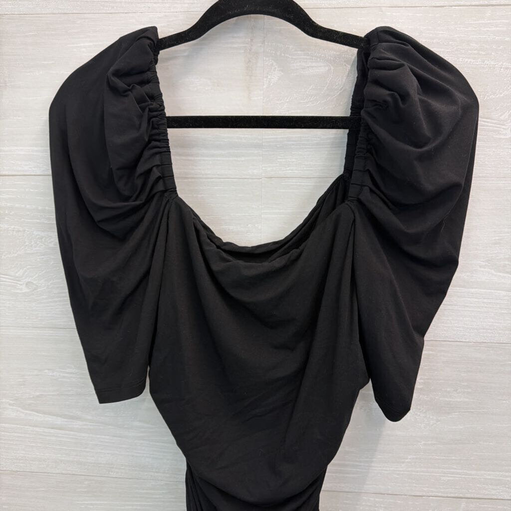 Frame Black Short Puff Sleeve Ruched Top Medium