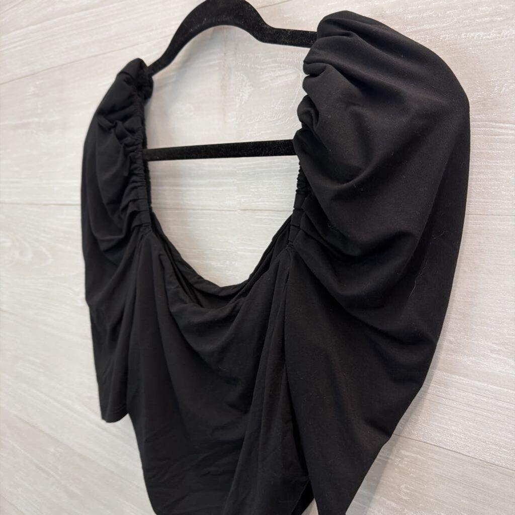 Frame Black Short Puff Sleeve Ruched Top Medium