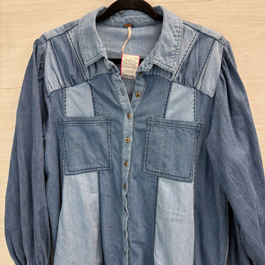 Free People Sunburst Denim Chambray Mini Shirt Dress Medium